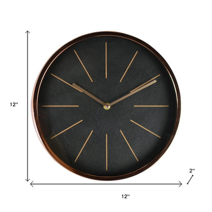 12" Black And Rose Gold Heavy Duty Plastic Silent Analog Round Wall Clock HomeRoots