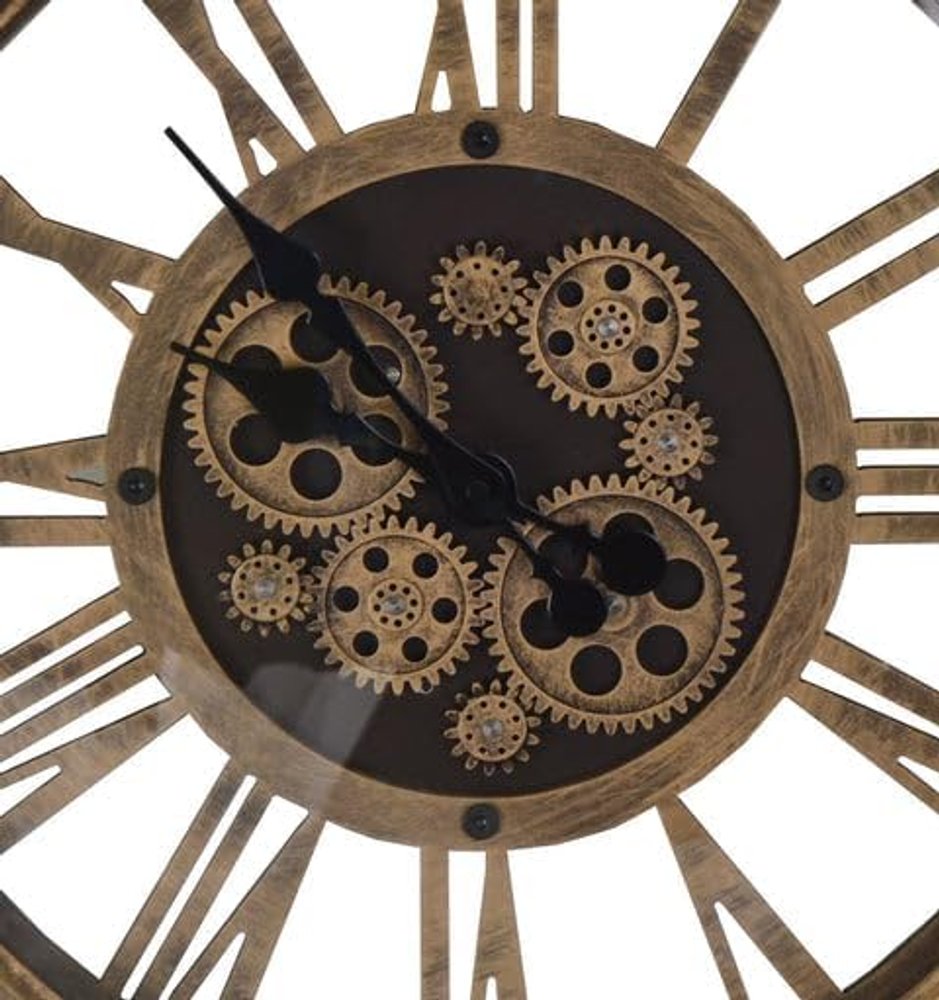 18" Antiqued Gold And Black Metal Silent Skeleton Exposed Gear Round Wall Clock HomeRoots