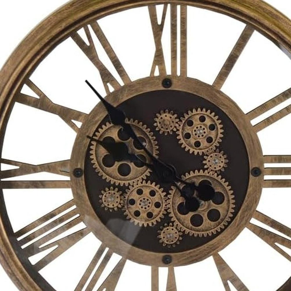 18" Antiqued Gold And Black Metal Silent Skeleton Exposed Gear Round Wall Clock HomeRoots