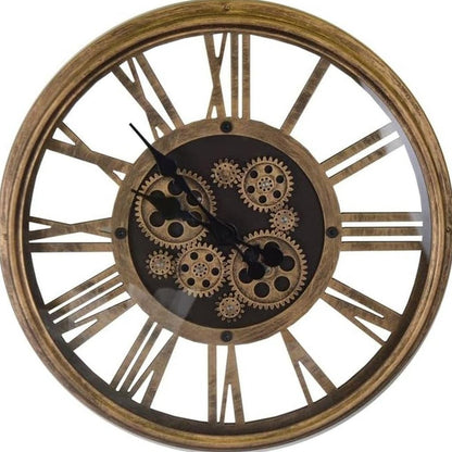 18" Antiqued Gold And Black Metal Silent Skeleton Exposed Gear Round Wall Clock HomeRoots