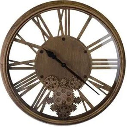 18" Antiqued Gold And Black Metal Silent Skeleton Exposed Gear Round Wall Clock HomeRoots