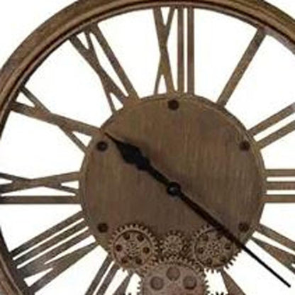 18" Antiqued Gold And Black Metal Silent Skeleton Exposed Gear Round Wall Clock HomeRoots