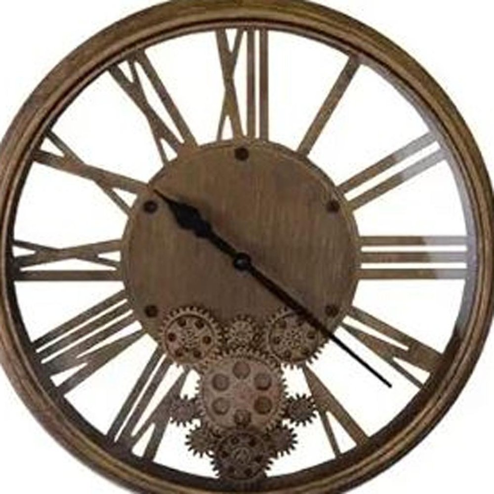 18" Antiqued Gold And Black Metal Silent Skeleton Exposed Gear Round Wall Clock HomeRoots