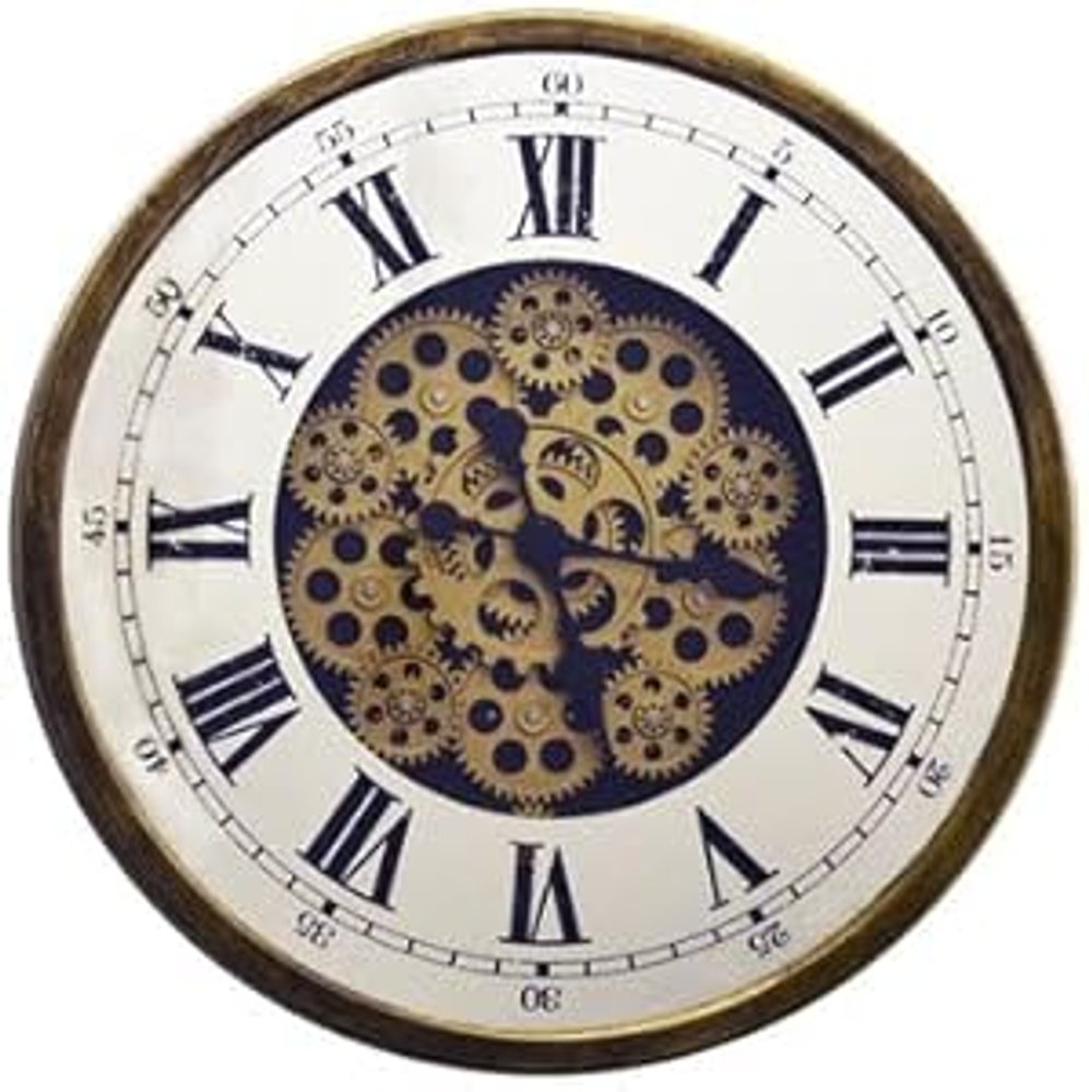 18" Antiqued Gold White And Black Metal Silent Skeleton Exposed Gear Round Wall Clock HomeRoots