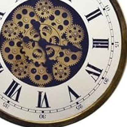18" Antiqued Gold White And Black Metal Silent Skeleton Exposed Gear Round Wall Clock HomeRoots