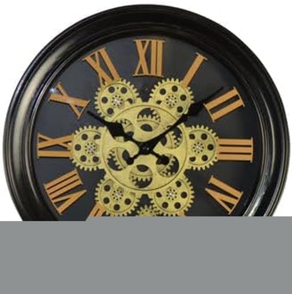 13" Black Orange And Gold Metal Silent Skeleton Distressed Exposed Gear Round Wall Clock HomeRoots