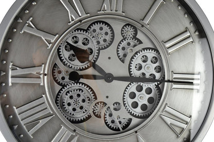 18" Silver And Black Metal Silent Skeleton Exposed Gear Round Wall Clock HomeRoots
