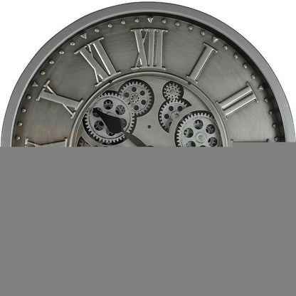 18" Silver And Black Metal Silent Skeleton Exposed Gear Round Wall Clock HomeRoots