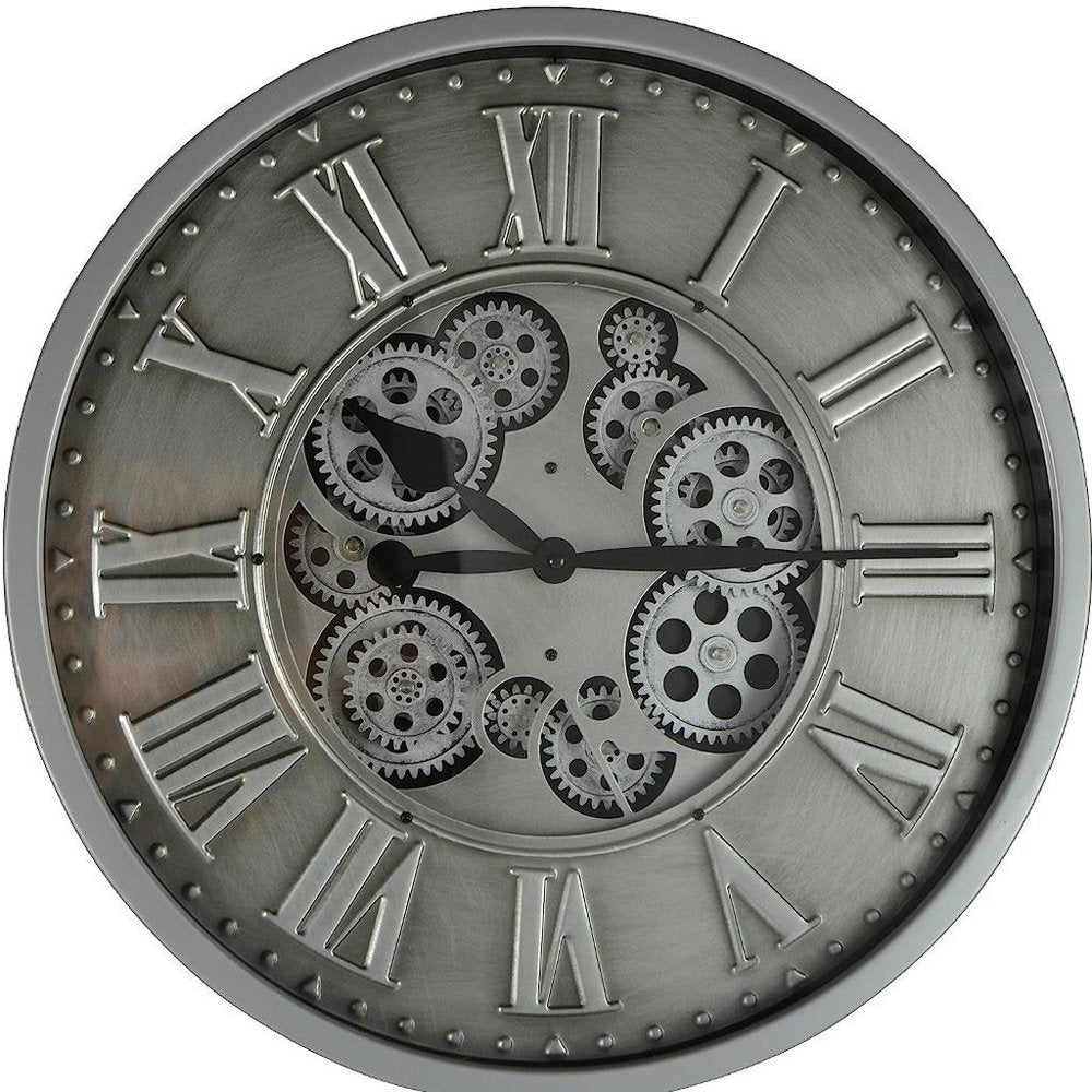 18" Silver And Black Iron Silent Skeleton Exposed Gear Round Wall Clock — view 5