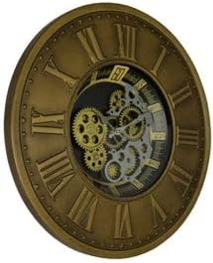 18" Black Gold And Silver Metal Silent Skeleton Exposed Gear Round Wall Clock HomeRoots