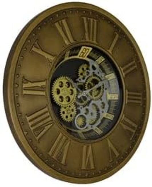 18" Black Gold And Silver Metal Silent Skeleton Exposed Gear Round Wall Clock HomeRoots