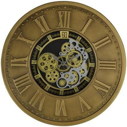 18" Black Gold And Silver Metal Silent Skeleton Exposed Gear Round Wall Clock HomeRoots