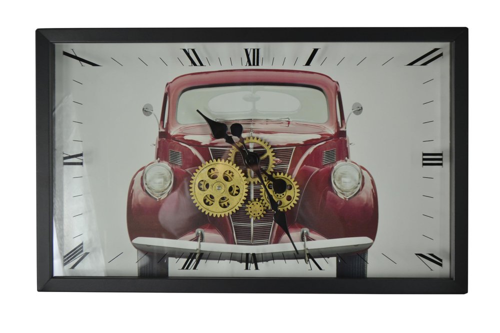 23" Black White And Red Iron Silent Analog Exposed Gear Wall Clock — view 1
