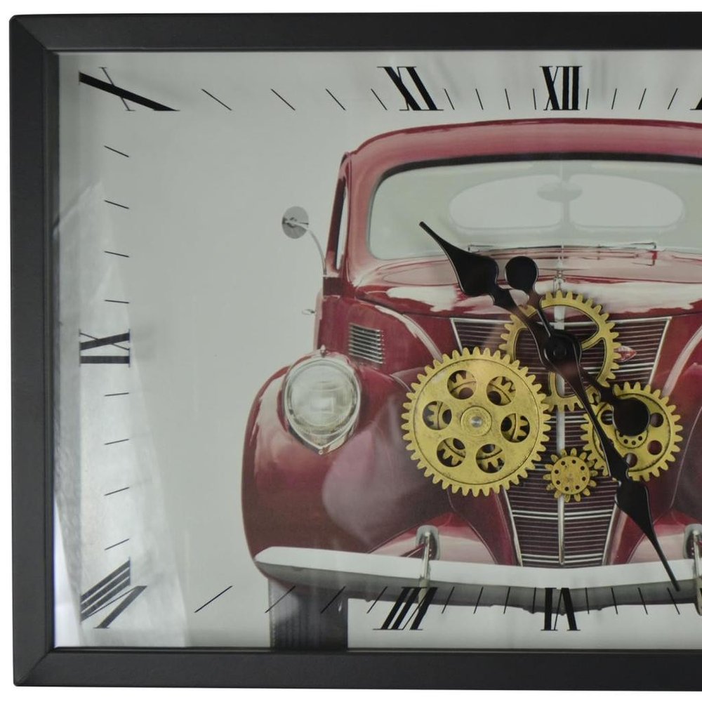23" Black White And Red Metal Silent Analog Exposed Gear Wall Clock HomeRoots