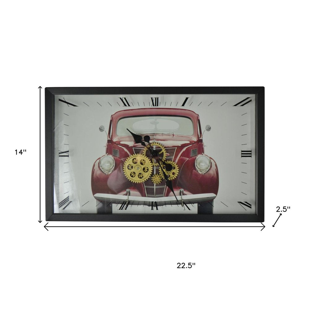 23" Black White And Red Iron Silent Analog Exposed Gear Wall Clock HomeRoots