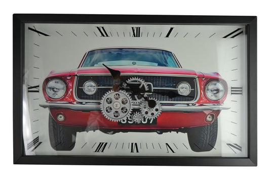 23" Black Red And Silver Metal Silent Analog Exposed Gear Wall Clock HomeRoots