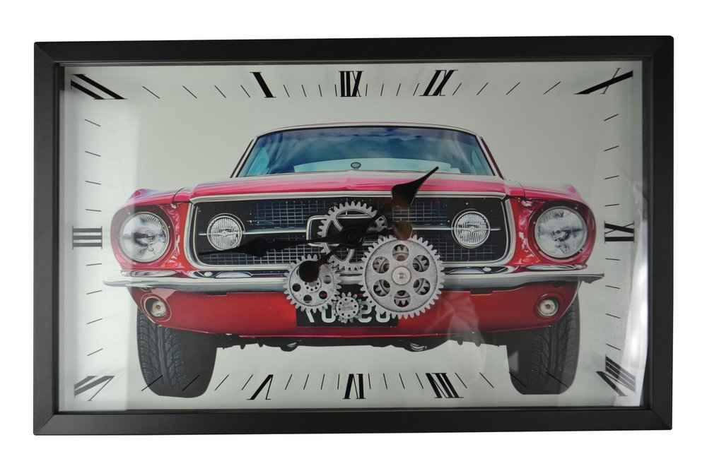 23" Black Red And Silver Metal Silent Analog Exposed Gear Wall Clock HomeRoots