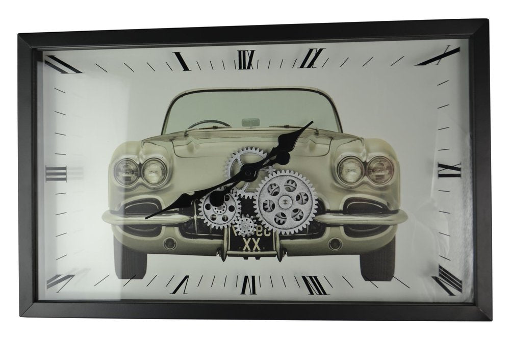 23" Black Silver And White Metal Silent Analog Exposed Gear Wall Clock HomeRoots