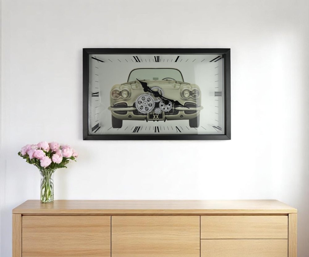 23" Black Silver And White Metal Silent Analog Exposed Gear Wall Clock HomeRoots