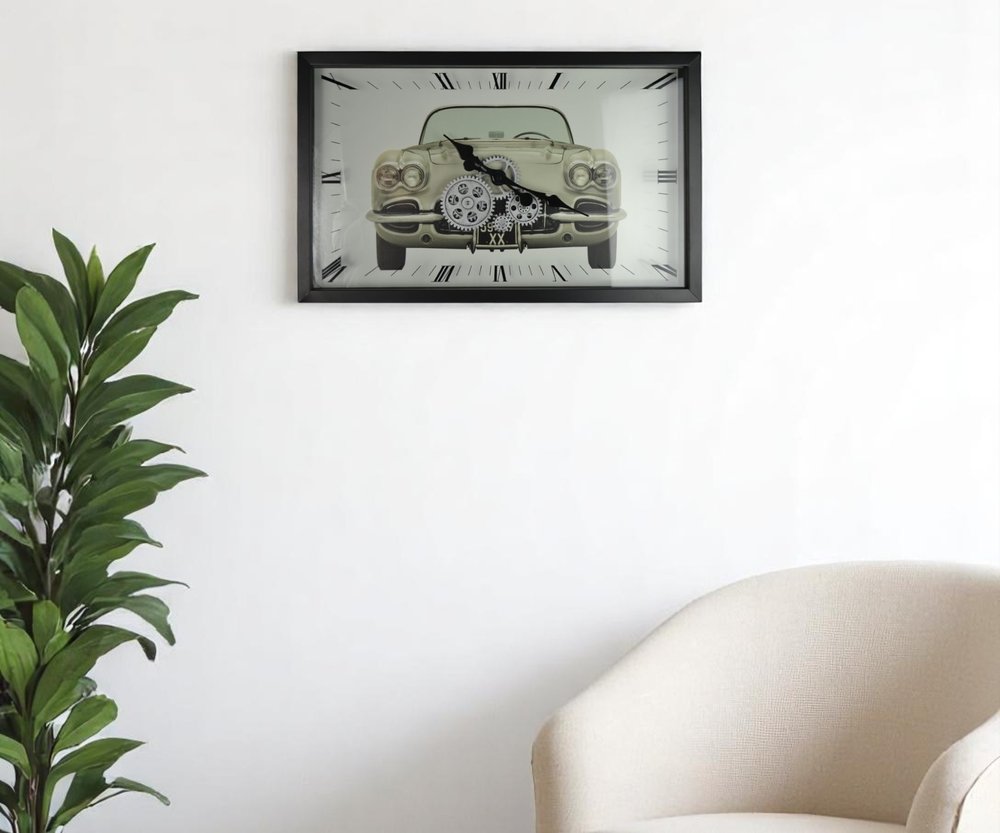 23" Black Silver And White Metal Silent Analog Exposed Gear Wall Clock HomeRoots