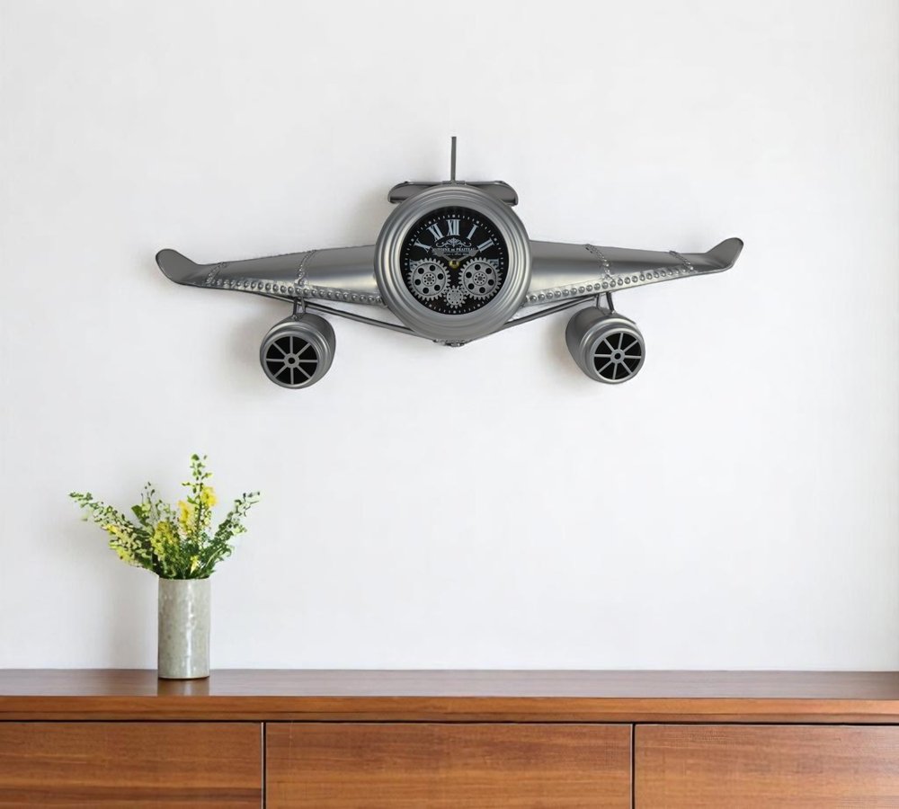 34" Black And Silver Silent Analog Exposed Gear Novelty Wall Clock HomeRoots