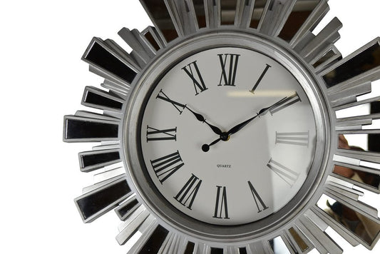 19" Silver And Clear Mirrored Glass And Heavy Duty Plastic Silent Analog Sunburst Wall Clock HomeRoots