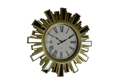 19" Gold And Clear Mirrored Glass And Heavy Duty Plastic Silent Analog Sunburst Wall Clock HomeRoots