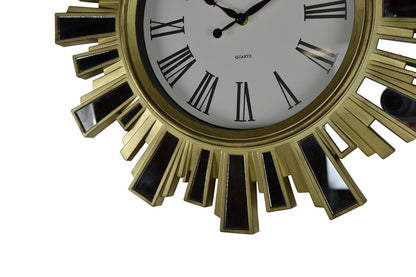 19" Gold And Clear Mirrored Glass And Heavy Duty Plastic Silent Analog Sunburst Wall Clock HomeRoots
