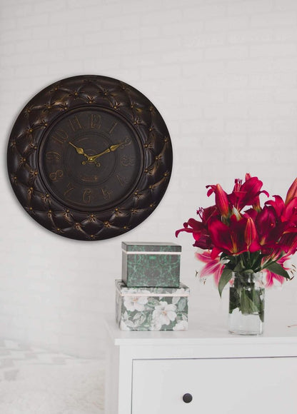 20" Brown And Gold Heavy Duty Plastic Silent Analog Round Wall Clock HomeRoots