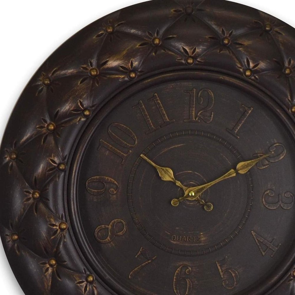 20" Brown And Gold Heavy Duty Plastic Silent Analog Round Wall Clock HomeRoots