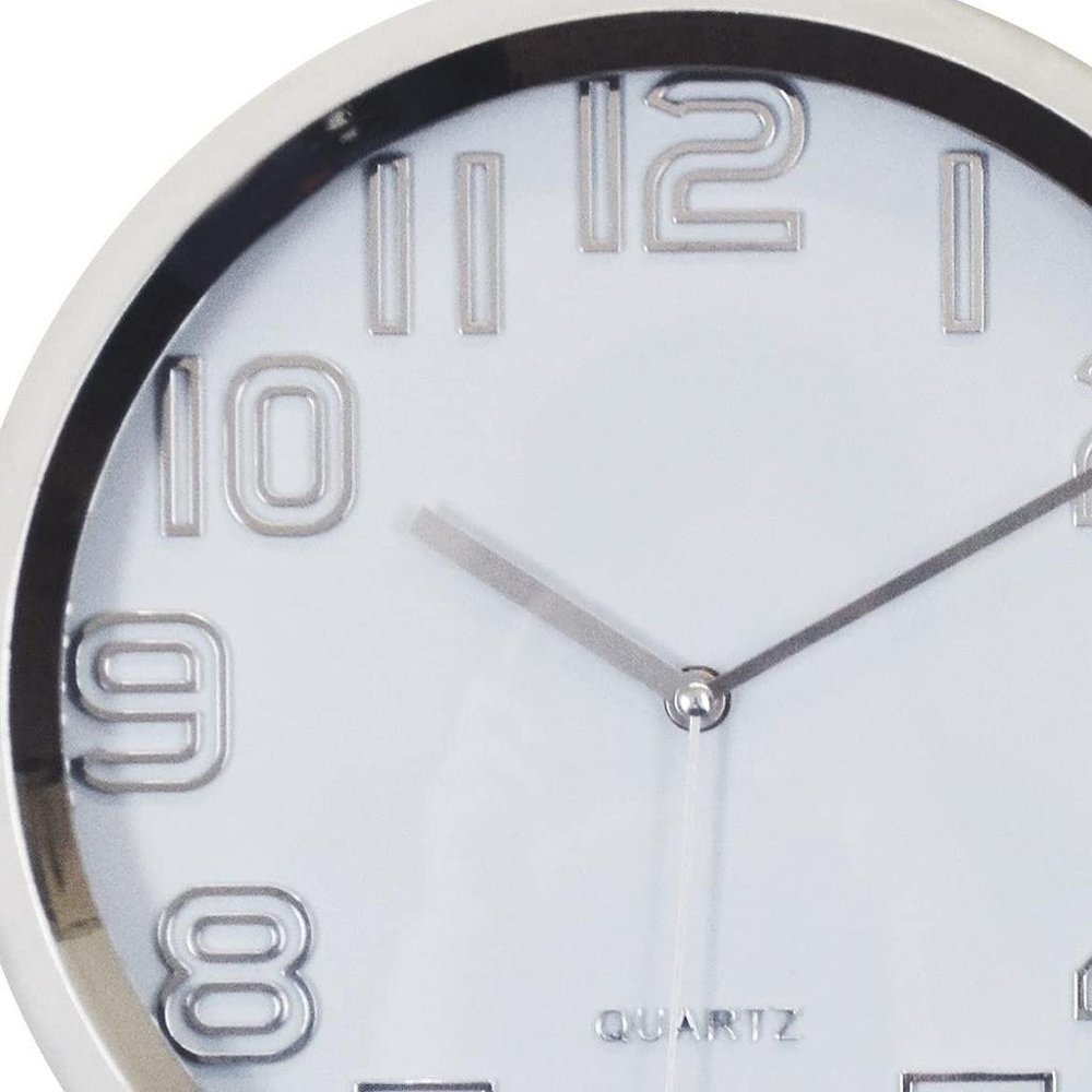 12" Silver And White Heavy Duty Plastic Silent Analog Round Wall Clock HomeRoots