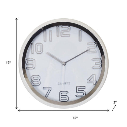 12" Silver And White Heavy Duty Plastic Silent Analog Round Wall Clock HomeRoots