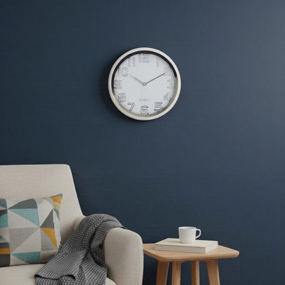 12" Silver And White Heavy Duty Plastic Silent Analog Round Wall Clock HomeRoots