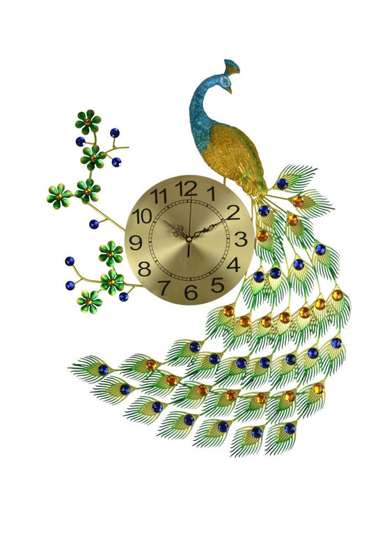 27" Gold Blue And Green Silent Analog Peacock Novelty Wall Clock HomeRoots