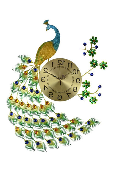27" Gold Blue And Green Silent Analog Peacock Novelty Wall Clock HomeRoots