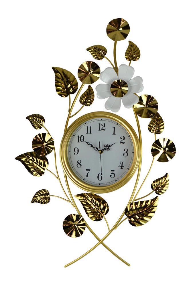 22" Gold And White Iron Silent Analog Floral Novelty Wall Clock HomeRoots