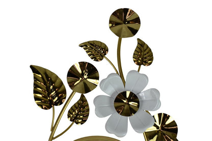 22" Gold And White Metal Silent Analog Floral Novelty Wall Clock HomeRoots