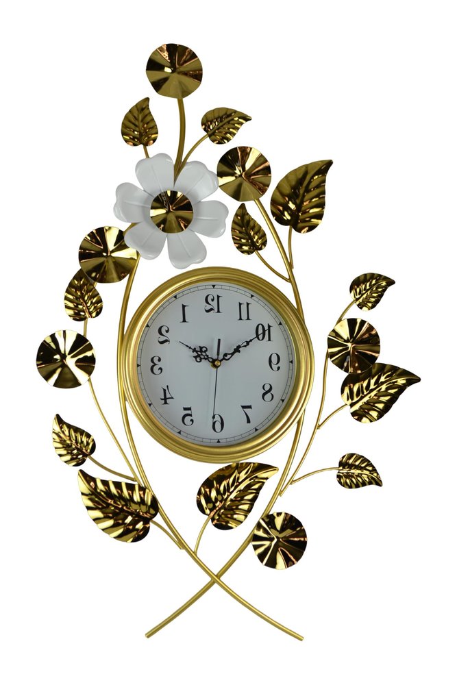 22" Gold And White Iron Silent Analog Floral Novelty Wall Clock HomeRoots