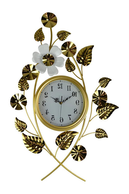 22" Gold And White Iron Silent Analog Floral Novelty Wall Clock HomeRoots