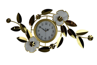 40" Gold And White Metal Silent Analog Floral Novelty Wall Clock HomeRoots