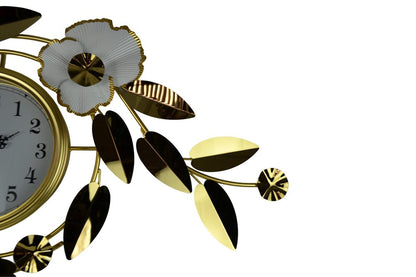 40" Gold And White Metal Silent Analog Floral Novelty Wall Clock HomeRoots
