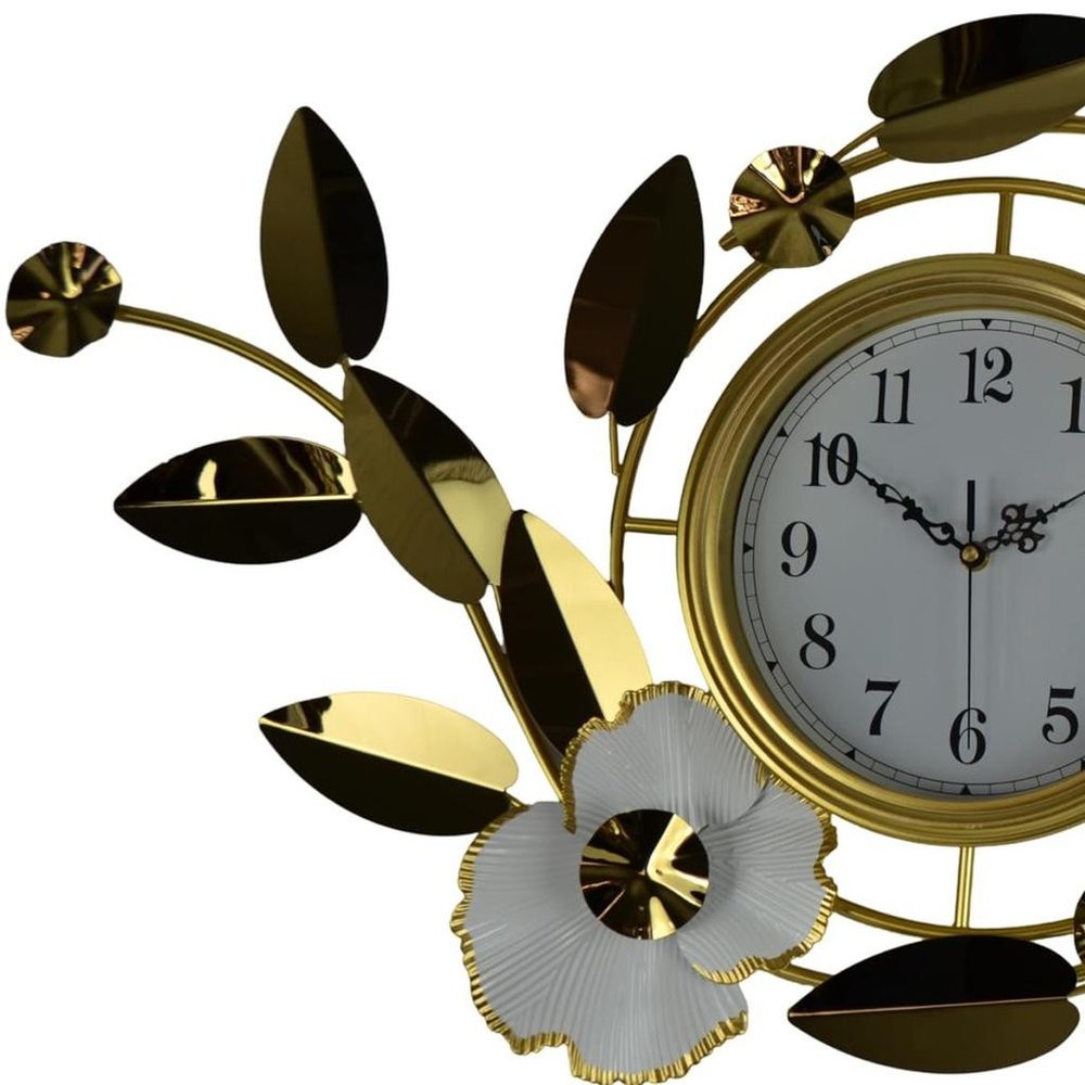 40" Gold And White Metal Silent Analog Floral Novelty Wall Clock HomeRoots