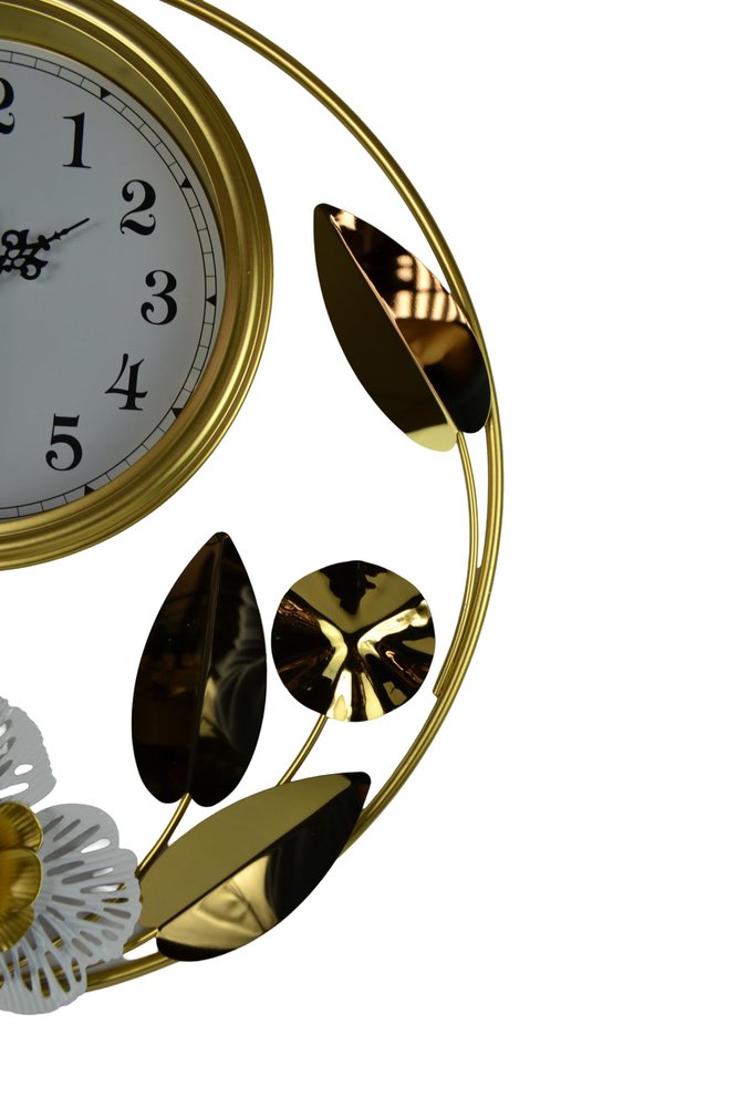 20" Gold And White Iron Silent Analog Floral Round Wall Clock — view 2