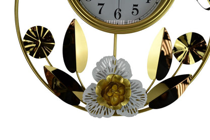 20" Gold And White Iron Silent Analog Floral Round Wall Clock HomeRoots