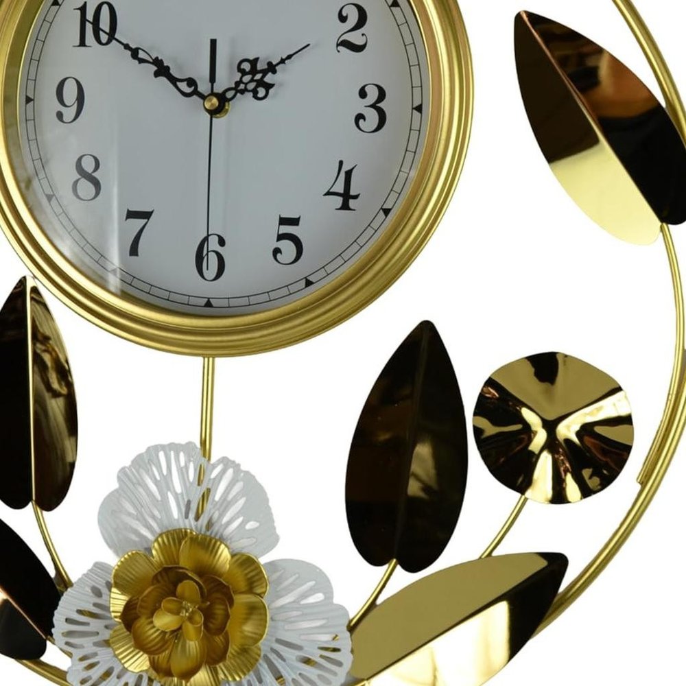 20" Gold And White Iron Silent Analog Floral Round Wall Clock — view 4