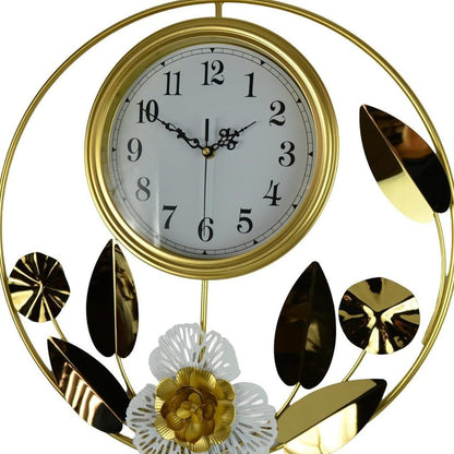 20" Gold And White Iron Silent Analog Floral Round Wall Clock HomeRoots