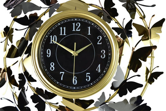 22" Gold Silver And Black Iron Silent Analog Butterfly Round Wall Clock HomeRoots