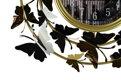 22" Gold Silver And Black Metal Silent Analog Butterfly Round Wall Clock HomeRoots