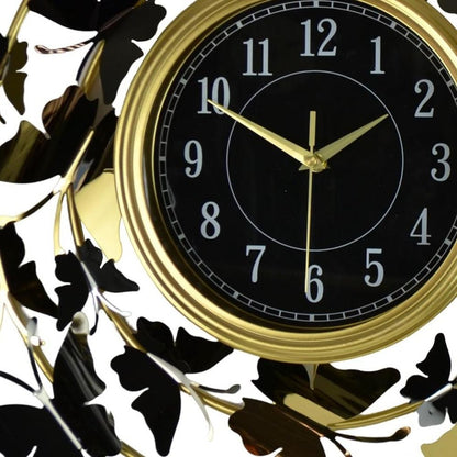 22" Gold Silver And Black Iron Silent Analog Butterfly Round Wall Clock HomeRoots