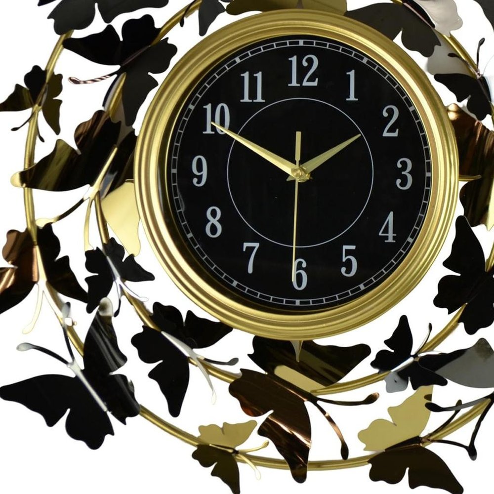 22" Gold Silver And Black Iron Silent Analog Butterfly Round Wall Clock HomeRoots